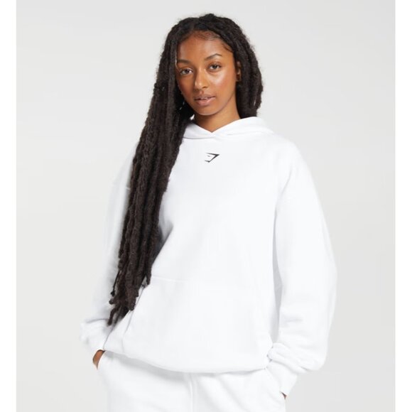 Gymshark Womens Leana Deeb Oversized Hoodie Pullover Fleece Training White Small - Picture 1 of 5